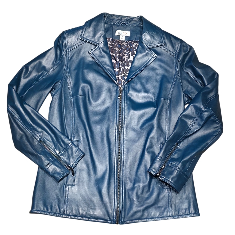 D & Co Blue Leather Jacket XS